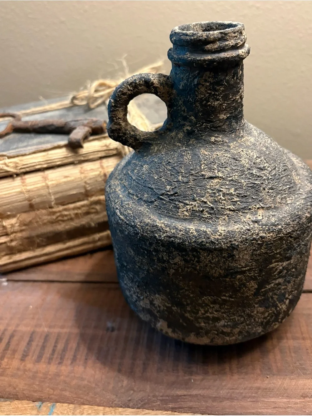 Primitive Style Black Handled Jug